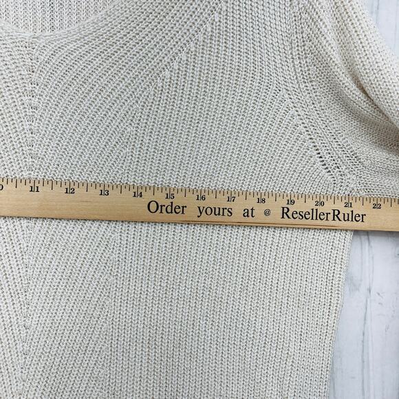 Chaps (L) Womens Metallic Cream Knit High Low Hem Sweatshirt Sweater - Picture 10 of 12